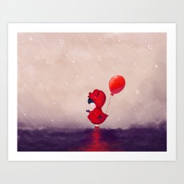 Girl with a red balloon  Art Print