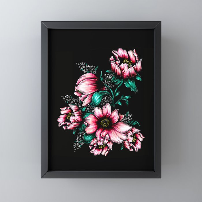 Les Flowers in Black Framed Mini Art Print