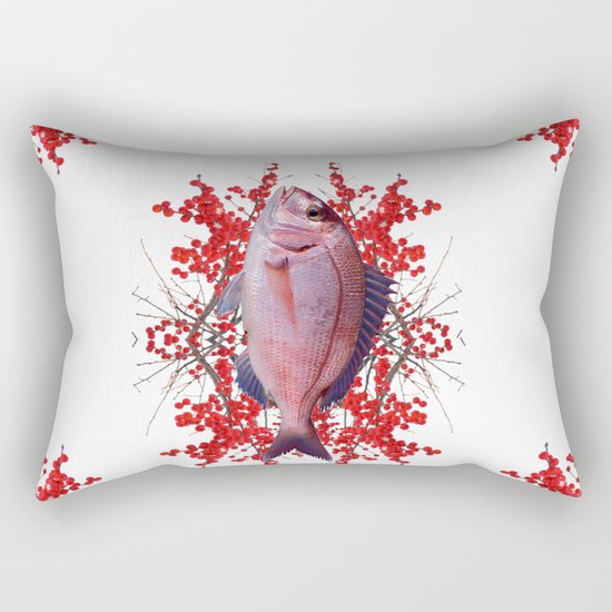 Red Berries Fish Rectangular Pillow