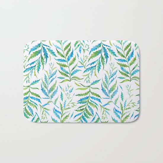 Leaves Green And Blue Bath Mat