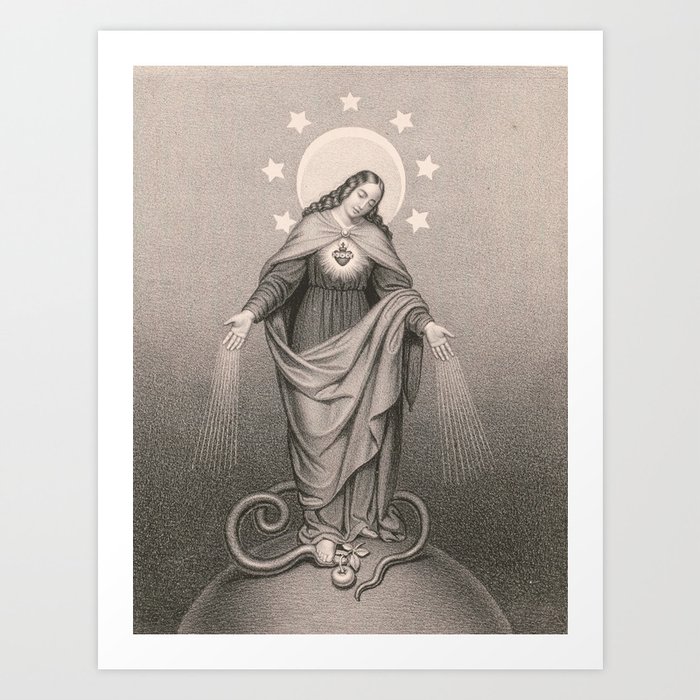 Immaculate Heart of Mary Vintage Illustration, 1874 Art Print