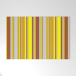 [ Thumbnail: Goldenrod, Light Gray, Sienna, and Yellow Colored Stripes Pattern Welcome Mat ]
