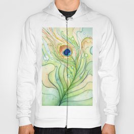 Green Watercolor Peacock Feather and Bubbles Hoody