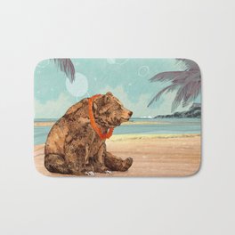 Beach Bear Bath Mat | Nature, Animal, Illustration, Mixed Media 