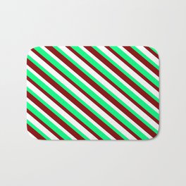 [ Thumbnail: Maroon, White, and Green Colored Striped Pattern Bath Mat ]