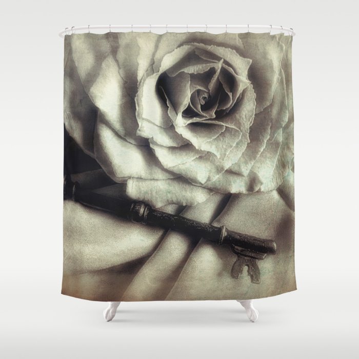 Faded Rose And Old Key Vintage Style, Country Cottage Style Shower Curtains