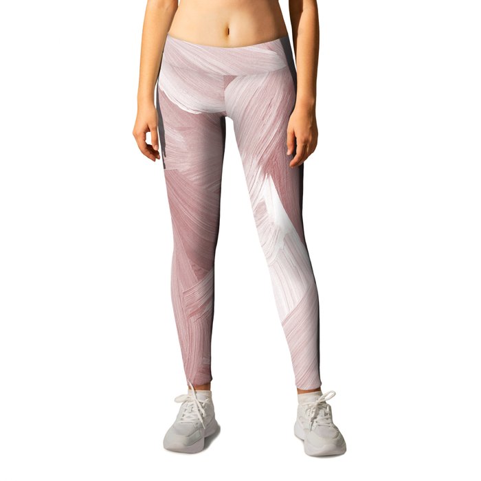 Artistic Pink Coral White Acrylic Paint Brushstrokes Leggings