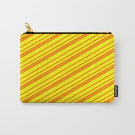[ Thumbnail: Dark Orange and Yellow Colored Lined/Striped Pattern Carry-All Pouch ]
