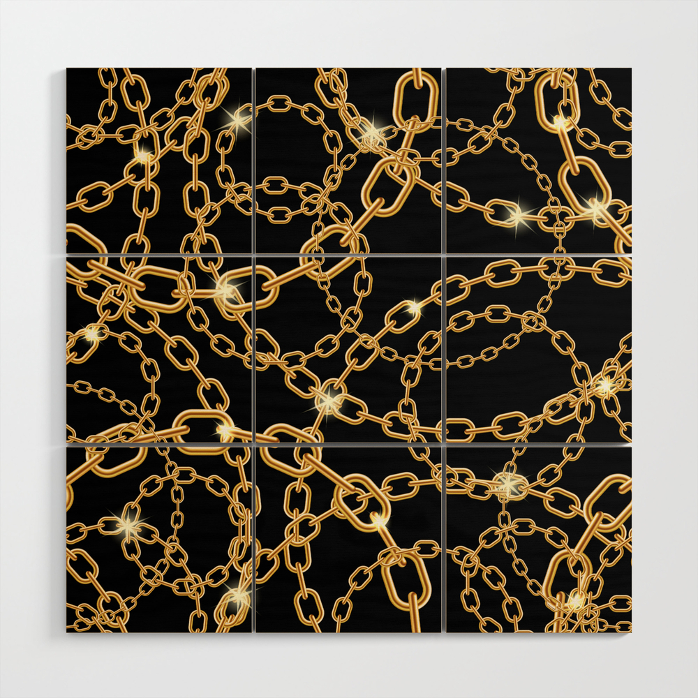 Gold Chains On Black Wood Wall Art by thunesdesign