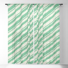 [ Thumbnail: Sea Green & Beige Colored Lines Pattern Sheer Curtain ]