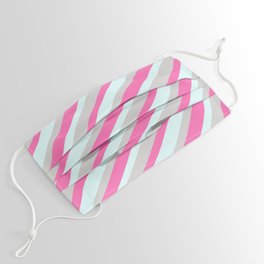 [ Thumbnail: Light Grey, Hot Pink, and Light Cyan Colored Lined Pattern Face Mask ]