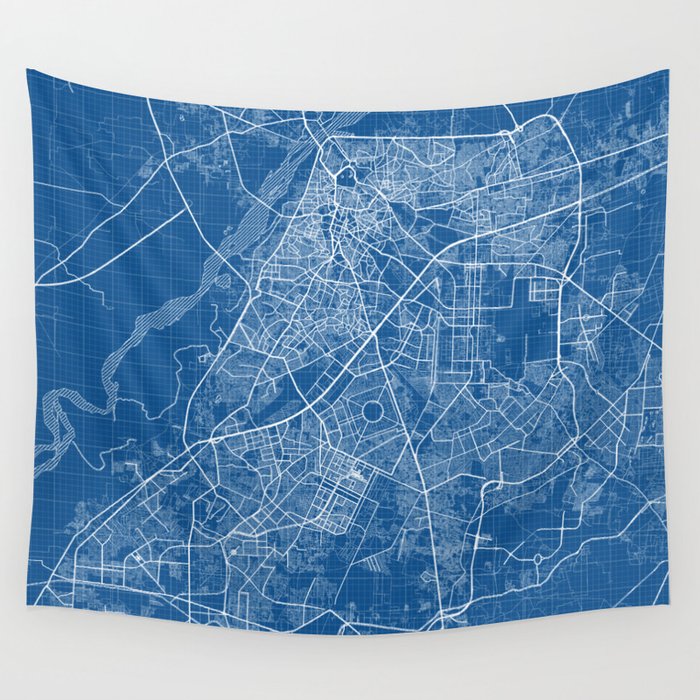 Lahore City Map of Punjab, Pakistan - Blueprint Wall Tapestry by deMAP 