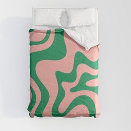 Liquid Swirl Retro Abstract Pattern in Pink and Bright Green Comforter