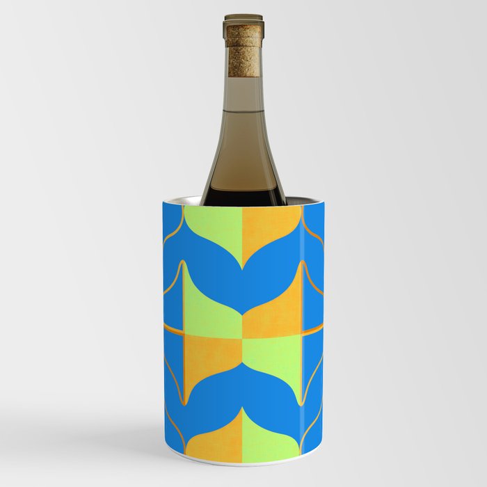 WHALE SONG Midcentury Modern Organic Shapes in Vibrant Yellow and Blue Wine Chiller