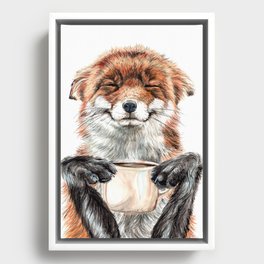 " Morning fox " Red fox with her morning coffee Framed Canvas
