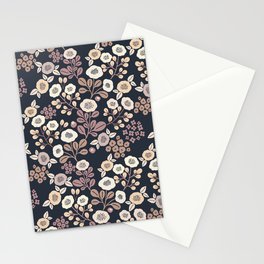 Rustic Fall Blooms on Navy Stationery Card