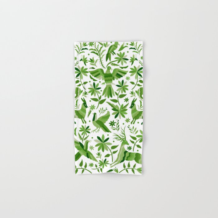 Mexican Otomí Design in Green by Akbaly Hand & Bath Towel