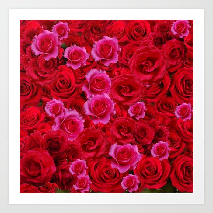 Nature Art Of Bed Of Red Pink Rose Flowers Art Print By Sharlesart