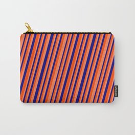 [ Thumbnail: Blue, Red & Coral Colored Lines/Stripes Pattern Carry-All Pouch ]