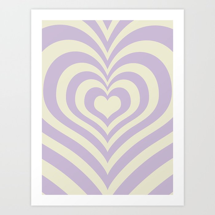 Retro Hearts (Neutral Lilac & Beige Colors) Art Print