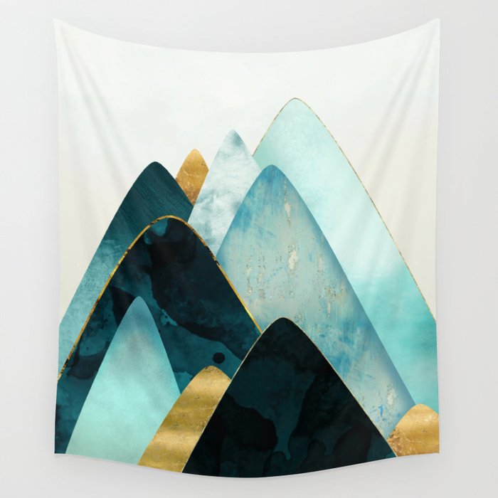 Gold and Blue Hills Wall Tapestry