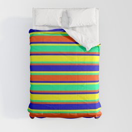 [ Thumbnail: Red, Blue, Yellow & Green Stripes/Lines Pattern Comforter ]