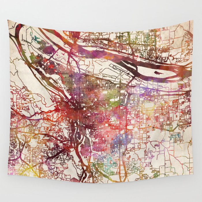 Portland Wall Tapestry by MapMapMaps.Watercolors  Society6