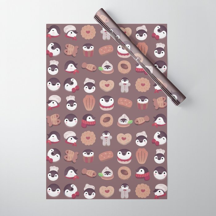 Cookie & cream & penguin - brown  pattern Wrapping Paper