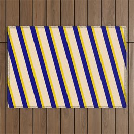 [ Thumbnail: Yellow, Blue, and Bisque Colored Stripes Pattern Outdoor Rug ]