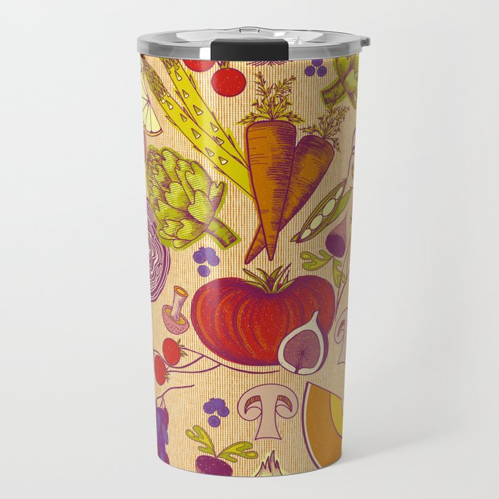 Vintage Veggies and Fruit Nostalgic Kitchen Pattern Travel Mug