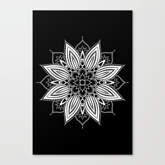 Black and White Flower Mandala Canvas Print