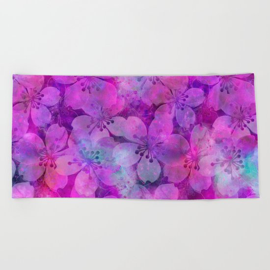 Fancy Floral watercolor pattern pink Beach Towel