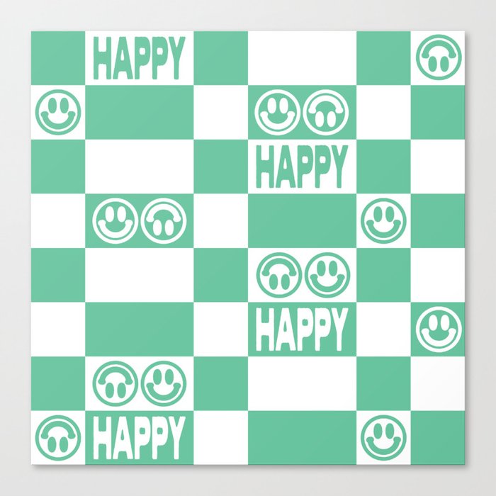HAPPY Checkerboard (Mint Color) Canvas Print