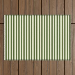 [ Thumbnail: Beige and Dark Olive Green Colored Pattern of Stripes Outdoor Rug ]