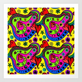 Brightly Colored Symbols and Shapes Pattern Art Print