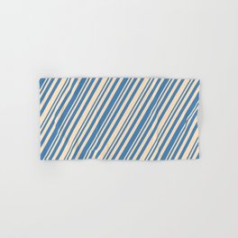 [ Thumbnail: Bisque & Blue Colored Stripes/Lines Pattern Hand & Bath Towel ]