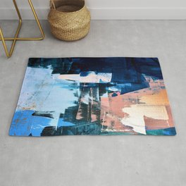 On the Dock: a pretty abstract design in blues and pinks by Alyssa Hamilton Art Rug