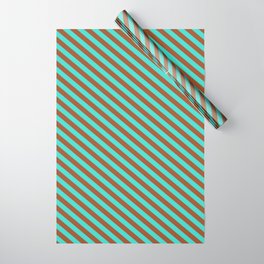 [ Thumbnail: Sienna & Turquoise Colored Lines/Stripes Pattern Wrapping Paper ]