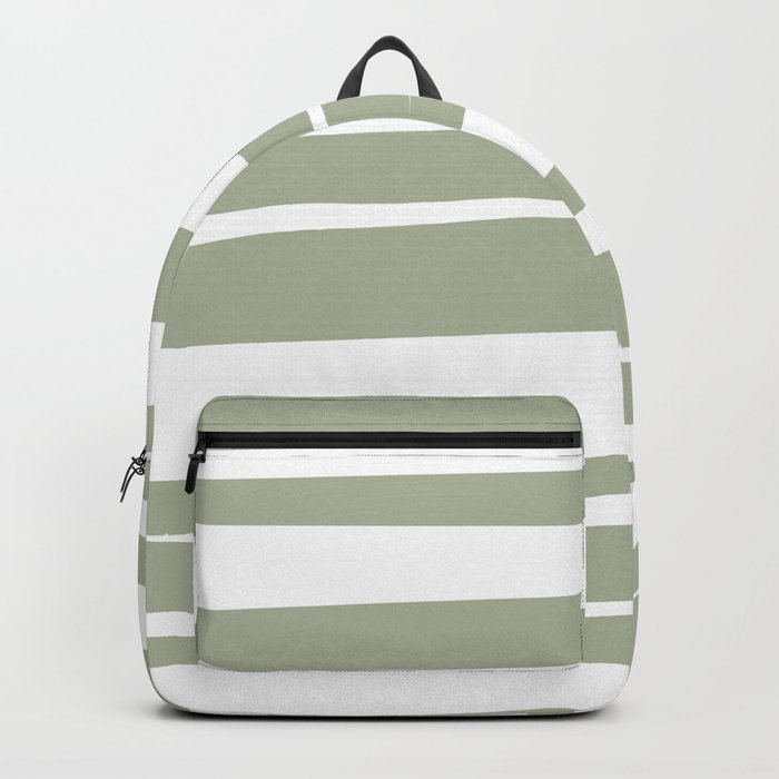 Modern Abstract Stripes Minimalist Pattern in Sage Green and White Backpack