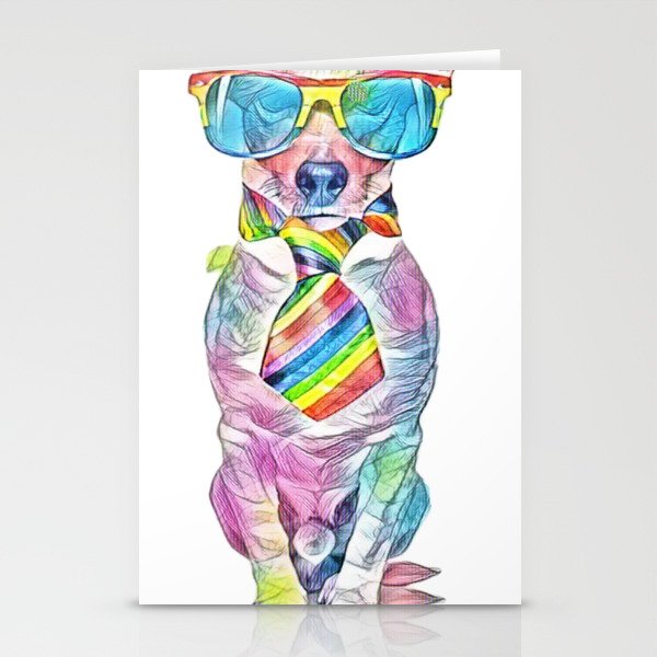 crazy funny gay dog proud of human rights ,sitting and waiting, with rainbow flag tie  and sunglasse Stationery Cards