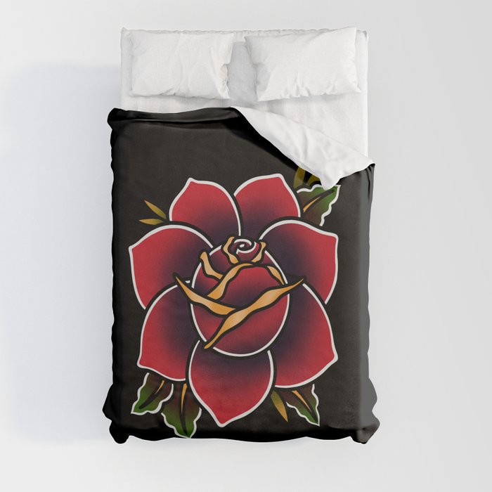 Red Rose Tattoo American Traditional Duvet Cover