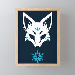 Japanese Kitsune Fox Mask Aesthetic Design Blue Winter Framed Mini Art Print