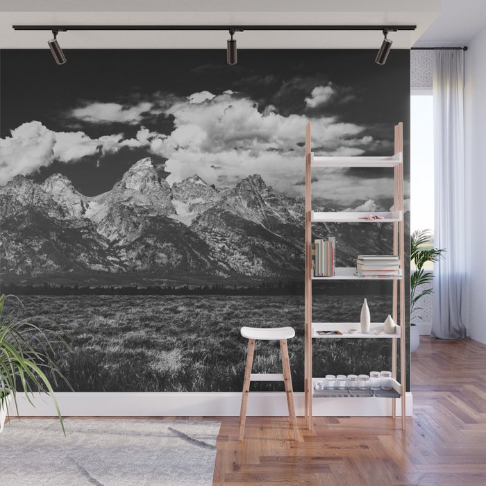Mountain Summer Escape - Black and White Tetons Wall Mural