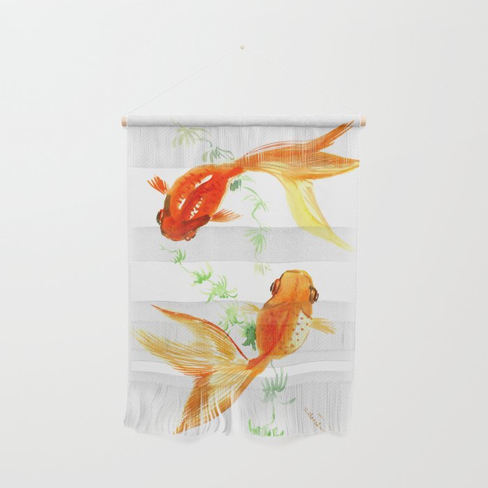 Goldfish, Feng Shui Asian Watercolor Wall Hanging