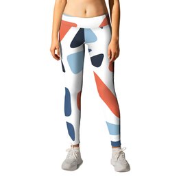 Abstract Modern Cell Pattern - Blue and Red Leggings