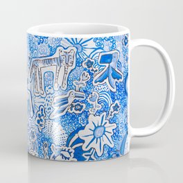 Delft Blue and White Pattern Painting with Lions and Tigers and Birds Mug