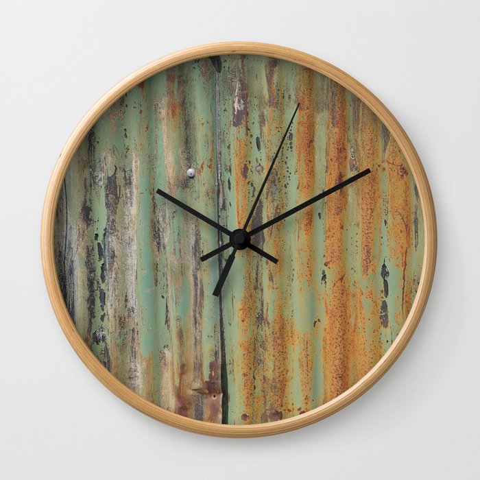 corrugated rusty metal fence paint texture Wall Clock
