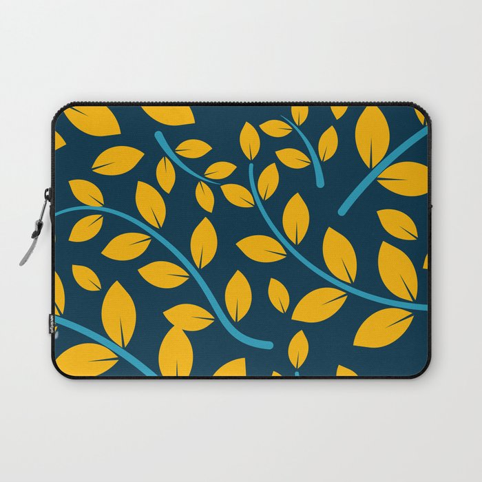 Golden Leaves Pattern on dark navy blue background! Laptop Sleeve