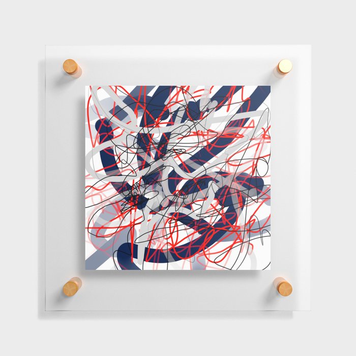 Red, Black, White & Gray Blue Squiggle Abstract Floating Acrylic Print