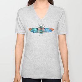 Ornamental Scarab – Turquoise & Coral V Neck T Shirt
